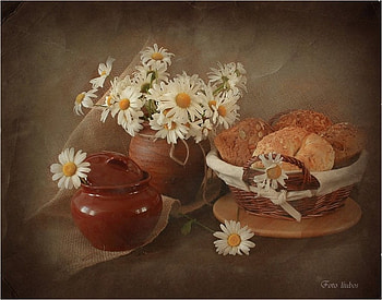 still life 1, art , vase, nature, flowers, food HD wallpaper