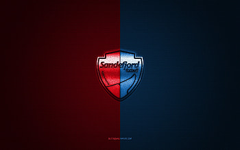 Sandefjord Fotball, Norwegian football club, blue red logo, blue red carbon fiber background, Eliteserien, football, Sandefjord, Norway, Sandefjord Fotball logo HD wallpaper