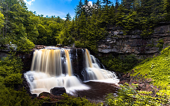 Mountain, Waterfall, Forest, River HD wallpaper