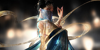 Dancer, blue, fantasy, art, veil, girl, dannylailai HD wallpaper