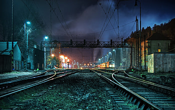 Landscape, Night, Trains HD wallpaper