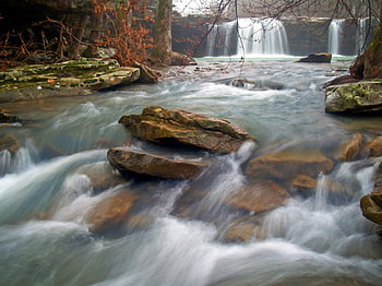 Waterfall River, river, flowing, waterfalls, nature, water, rocks, forest HD wallpaper