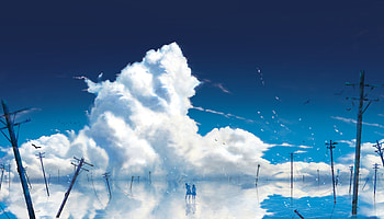 Anime girls, outdoor, clouds HD wallpaper