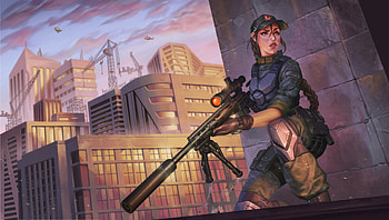 Girl With Big Gun Artwork, artist, artwork, digital-art, artstation HD wallpaper