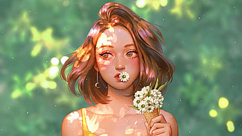 Girl With Daisy Flowers, artist, artwork, digital-art, artstation HD wallpaper