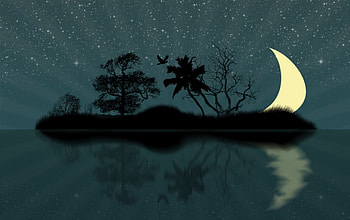 fantasy night, half moon, reflection, moon night HD wallpaper