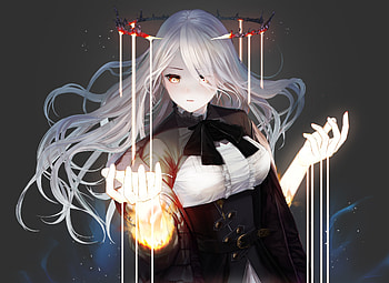 Anime girl, crown, white hair, art HD wallpaper