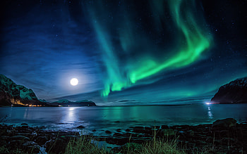 Aurora Borealis Moon Night HD wallpaper