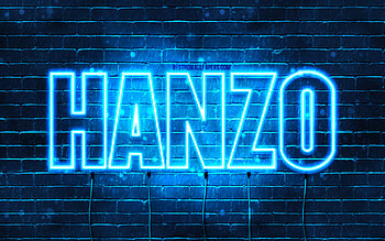 Happy Birtay Hanzo, , blue neon lights, Hanzo name, creative, Hanzo Happy Birtay, Hanzo Birtay, popular japanese male names, with Hanzo name, Hanzo HD wallpaper