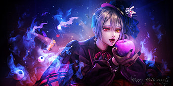 Poisoned apple, man, purple, halloween, fantasy, apple, muke, mu ke HD wallpaper