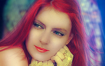 In my mind, thinking, eyes, girl, red hair HD wallpaper
