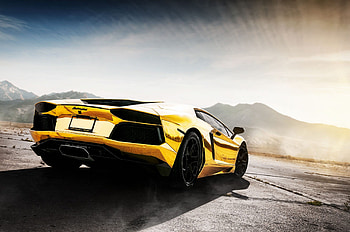 Aventador Rear View, Gold Lamborghini HD wallpaper