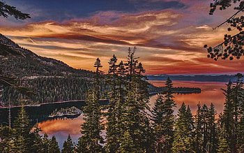Beautiful Lake Tahoe, california, clouds, trees, colors, sky, sunset, usa HD wallpaper