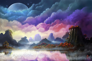 Moon Fantasy Sky Landscape, moon, colorful, landscape, sky, artist, artwork, digital-art HD wallpaper