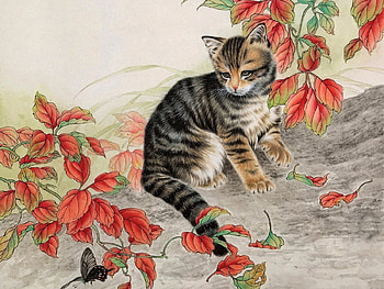 Grey Kitten, animal, kitten, leaves, cat HD wallpaper