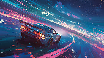 Vibrant Anime Car in Ultra, vehicle, anime car, car, racing, neon HD wallpaper