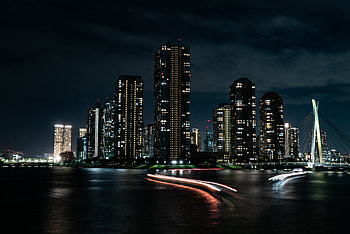 Cities, Building, Lights, Dark, Long Exposure, Night City, Skyscrapers HD wallpaper