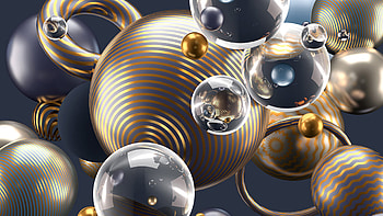 Dark Grey Golden Lines Glassy Balls Bubbles Rings Abstraction Abstract HD wallpaper