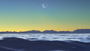 Crescent Moon Black Forest Germany, nature, forest, germany, moon, artist, artwork, digital-art HD wallpaper
