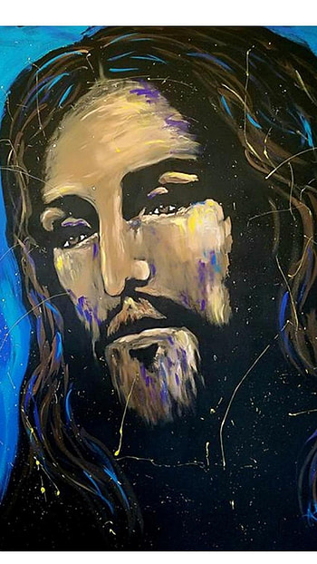 Papa Jesus, Blue Background, Sketch HD phone wallpaper