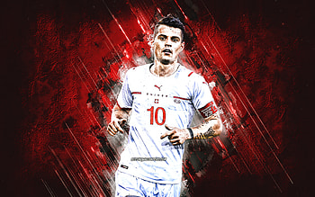 Granit Xhaka, Switzerland national football team, Swiss footballer, red stone background, grunge art, Switzerland, football HD wallpaper