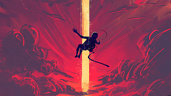 The falling astronaut, silhouette, artwork HD wallpaper
