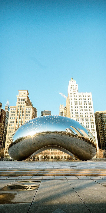 Giant clouds, Cloud Gate view, Chicago buildings, Day trips from the city HD phone wallpaper
