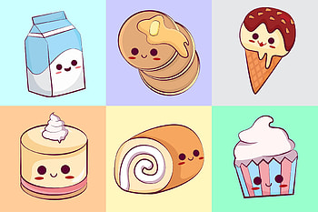 Kawaii, Cute sweets, Smiling faces, Vector artwork HD wallpaper
