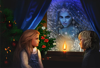 The Snow Queen Fantasy....., night, candlelight, fantasy, girls, snow queen HD wallpaper