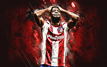 Thomas Lemar, Atletico Madrid, French football player, red stone background, Lemar Atletico Madrid, La Liga, Spain, soccer HD wallpaper