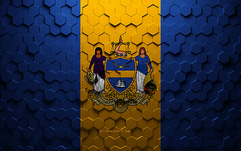 Flag of Philadelphia, honeycomb art, Philadelphia hexagons flag, Philadelphia, 3d hexagons art, Philadelphia flag HD wallpaper