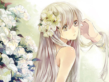 Anime, Flowers, Sadness, Girl, Blonde, Tears HD wallpaper