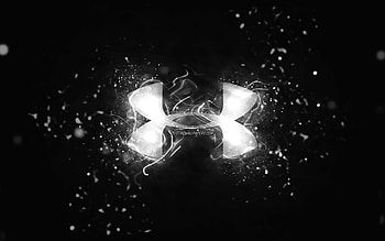 Under Armour white logo, , white neon lights, creative, black abstract background, Under Armour logo, brands, Under Armour HD wallpaper