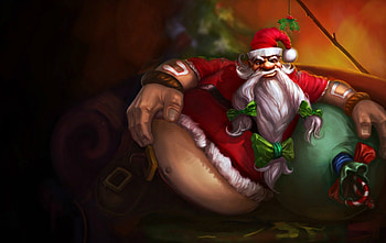 Gragas, white, fantasy, green, christmas, red, league of legends, game, santa, hat HD wallpaper