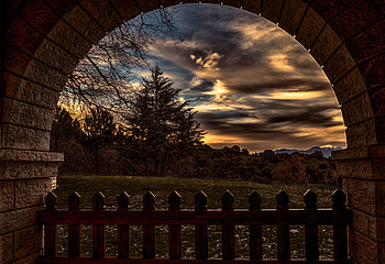 Nature, Trees, Sunset, Fence, Arch HD wallpaper
