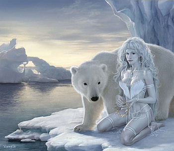 Ice Princess, sexy, white, cold, girl, nice, woman, anime, fantasy, iced, bear, snow, sky, water, ice HD wallpaper