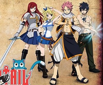 Lucy Heartfilia, Anime, Fairy Tail, Erza Scarlet, Gray Fullbuster, Natsu Dragneel, Happy (Fairy Tail) HD wallpaper