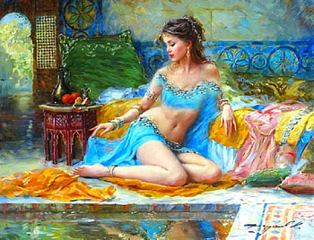 Exotic Beauty, razumov, harem, art, exotic, girl, beautiful, odalisque, konstantin, woman, belly, digital, painting, fantasy, pretty, muze HD wallpaper