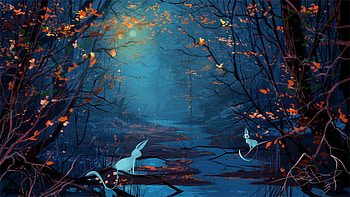 Art, Rivers, Silhouette, Forest, Beasts HD wallpaper