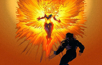 Phoenix And Wolverine, firebird, jean gery, claws, logan HD wallpaper