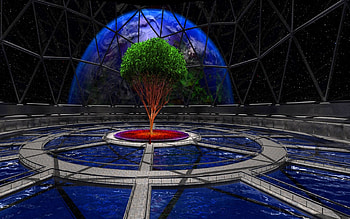 ATRIUM, blue, design, architecture, art, tree, digital, planet, open space HD wallpaper