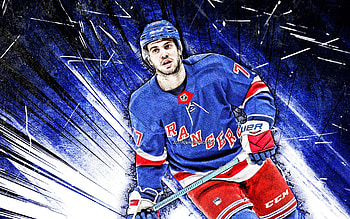 Tony DeAngelo, grunge art, NHL, New York Rangers, hockey stars, hockey, Anthony DeAngelo, blue abstract rays, NY Rangers, hockey players, Tony DeAngelo New York Rangers, Tony DeAngelo HD wallpaper