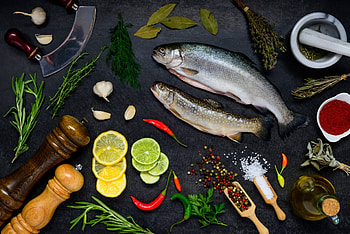 Fish, curry, food, lemon HD wallpaper