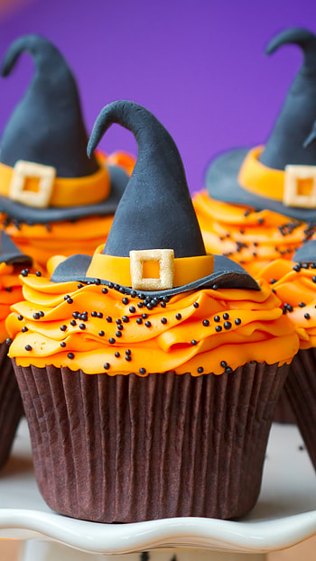 Witch hats, Cupcakes HD phone wallpaper