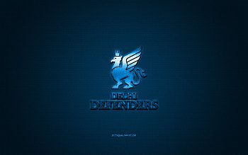 Delhi Defenders, Indian american football club, blue logo, blue carbon fiber background, EFLI, american football, Elite Football League of India, Delhi, India, Delhi Defenders logo HD wallpaper
