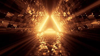 Gold Lights, Abstract tunnel design, Neon triangle, Mesmerizing patterns HD wallpaper