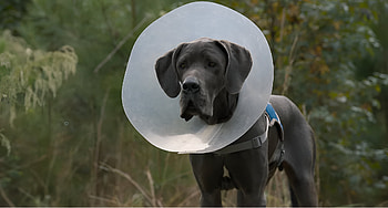 Concerned Dog in Cone, movie, Strays HD wallpaper