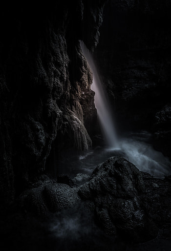 Nature, Rock, Dark, Waterfall, Cave HD phone wallpaper