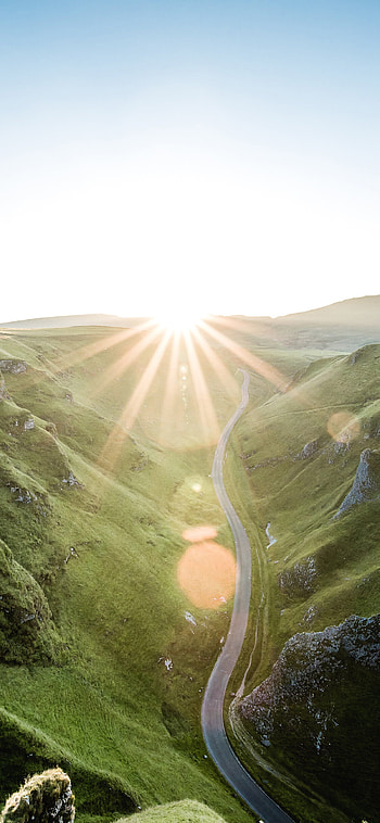 Mountain sunrise, Nature's light, Tranquil beauty, Morning flare HD phone wallpaper