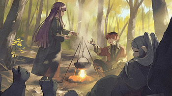 Frieren & Friends Anime – Journey’s End Moments in the Forest, Frieren (Frieren: Beyond Journey's End), Fern (Frieren: Beyond Journey's End), Stark (Frieren: Beyond Journey's End), Anime, Frieren: Beyond Journey's End HD wallpaper